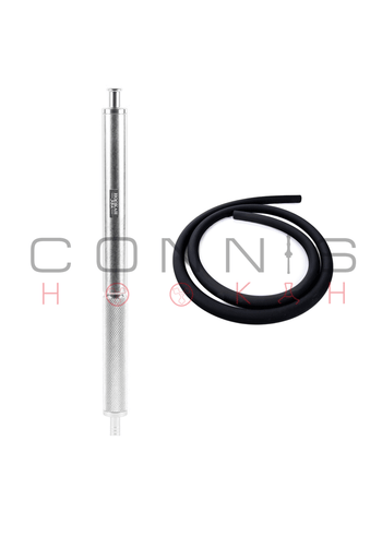 Hookah John Knurl v2 Mouthpiece with Silicone Soft Touch Heavy Duty Hose - Silver