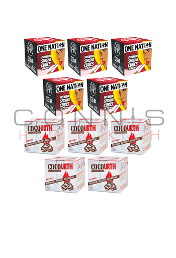 Best of Both 50/50 - 10KG Bundle - 5Kg One Nation CUBES Boxes 26mm² & 5Kg CocoUrth BIG CUBES Boxes 26mm²  Premium Coconut Charcoal